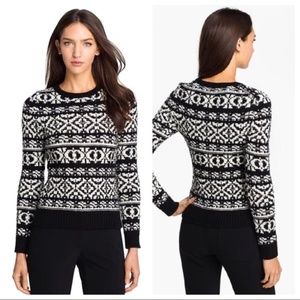 THEORY Tommy Fair Isle Black White Wool Sweater S